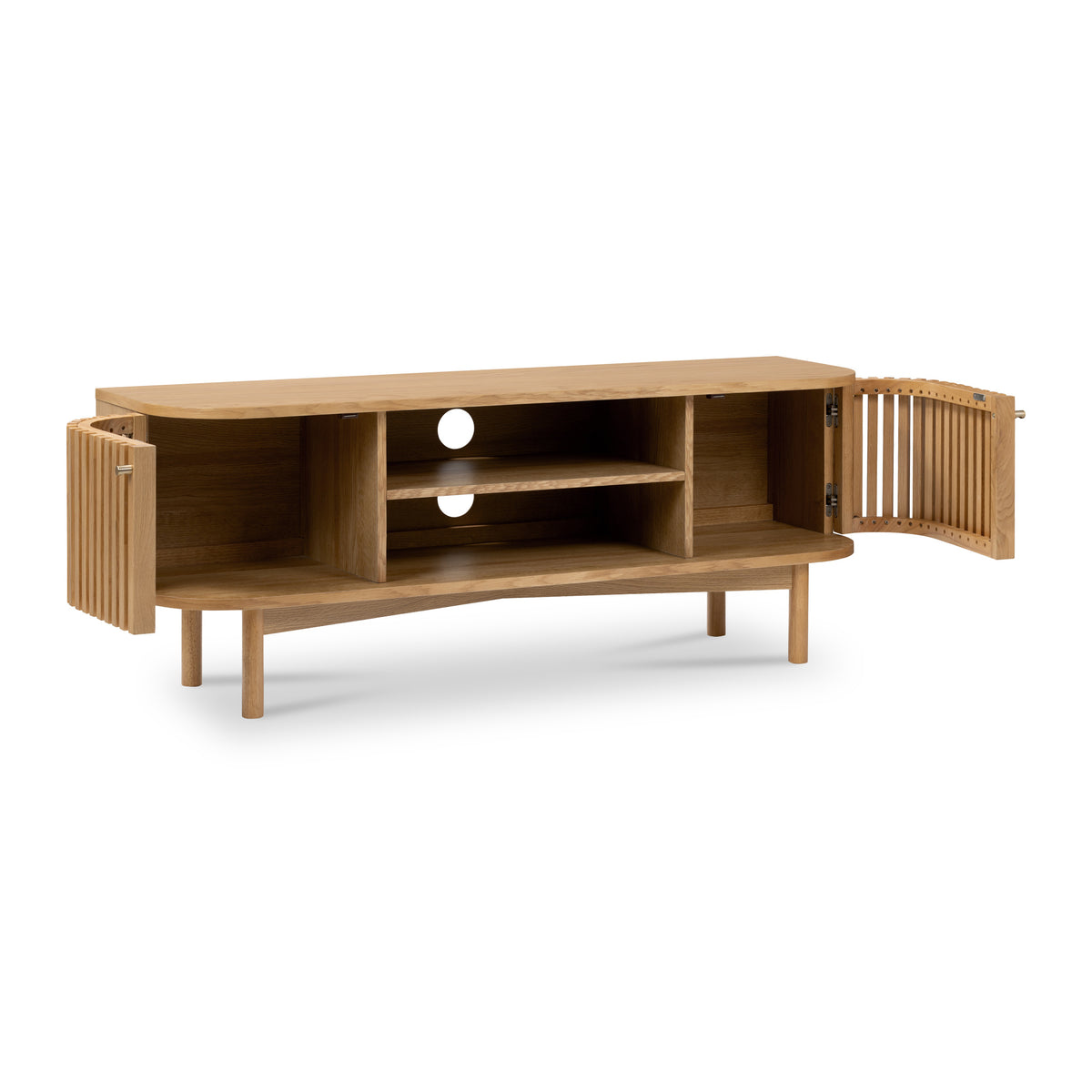 Small Oak Slatted TV Unit