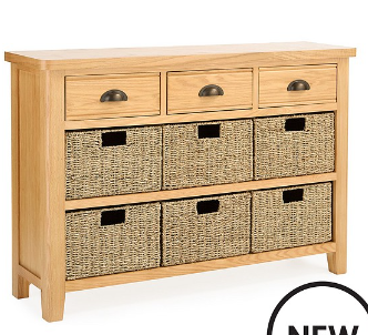 Oak Sideboard with drawers and wicker baskets