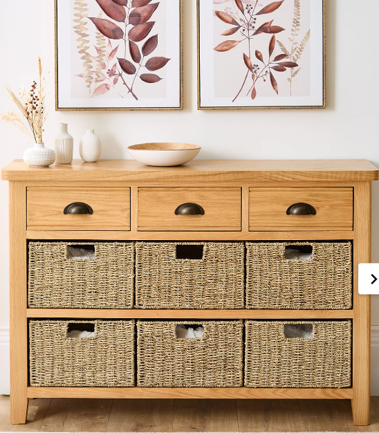 Oak Sideboard with drawers and wicker baskets