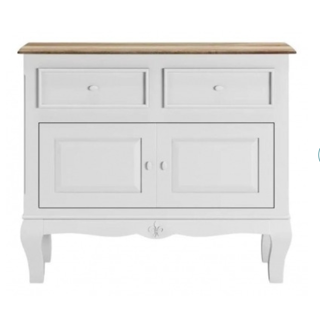 Solid wood White and Wood Cabinet / Urban Deco Fleur Distressed Painted French Style
