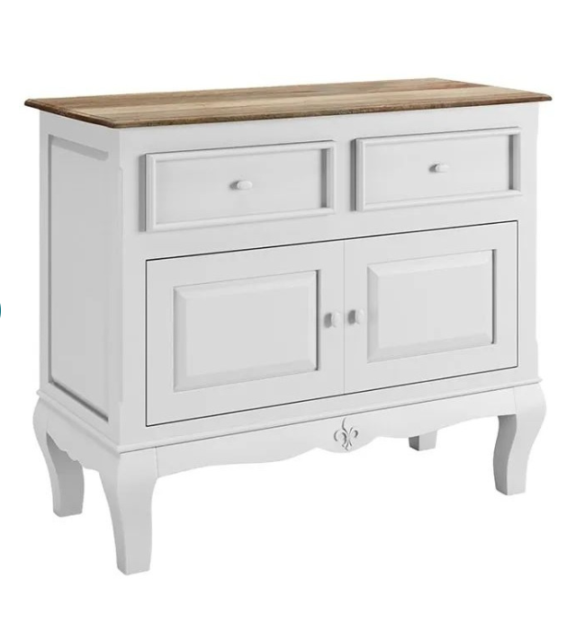 Solid wood White and Wood Cabinet / Urban Deco Fleur Distressed Painted French Style