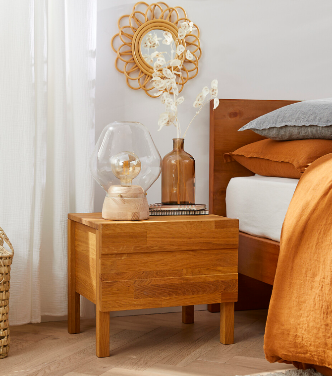 Solid Oak Low Bedside Table with drawer / La Redoute Ariles RRP £169