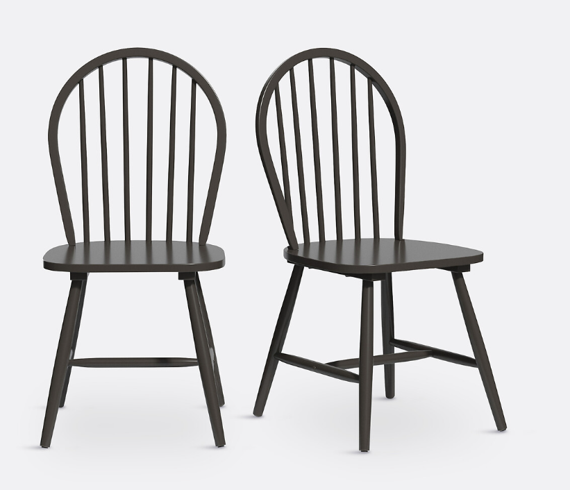 Set of 2 Black Windsor Spindle Back Wooden Dining Chairs