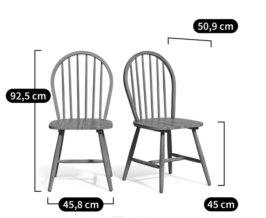 Set of 2 Black Windsor Spindle Back Wooden Dining Chairs