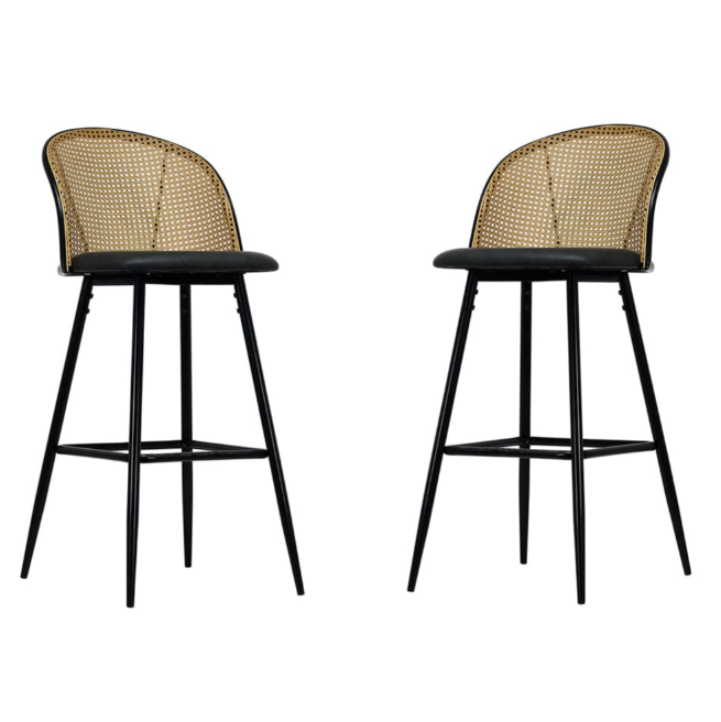 Set of 4 Barstools- Black and Rattan