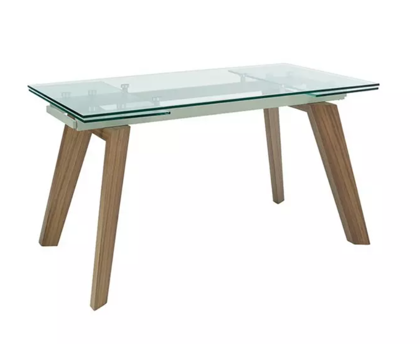 6-8 Seater Extending Dining Table / Glass top and walnut legs
