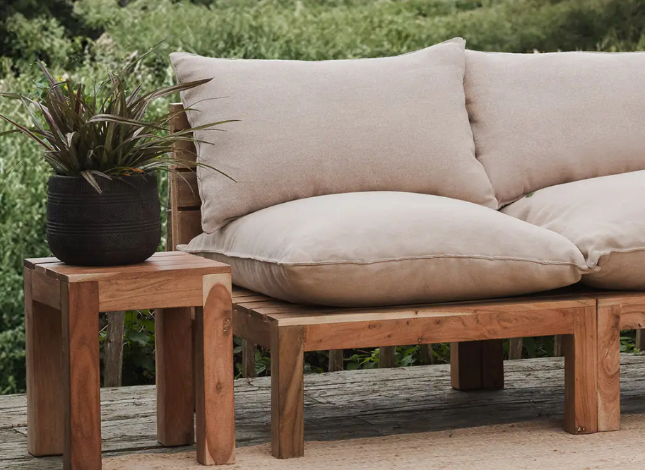 Outdoor garden modular sofa chairs solid wood and cushions / Nkuku Anbarasi RRP £1790