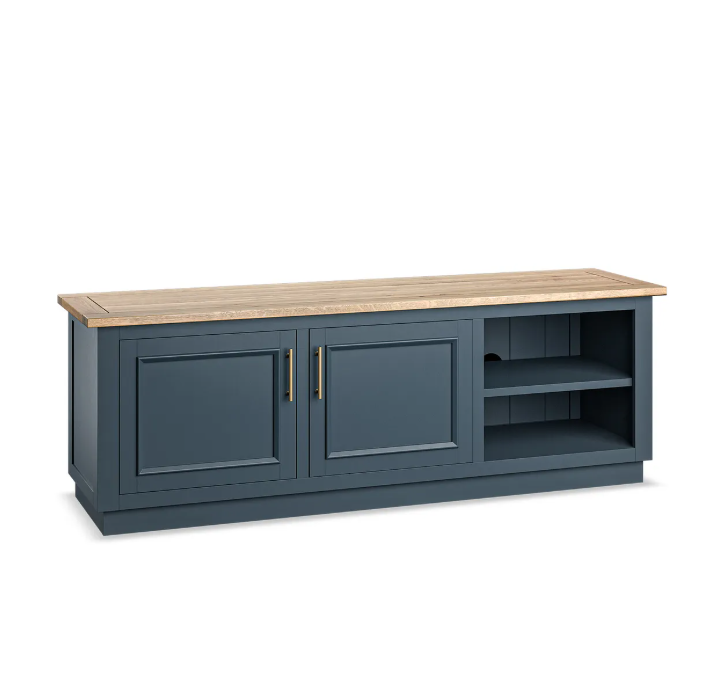 Solid Oak TV Stand / Smoked Oak and Ink Blue / Oak FurnitureLand Richmond