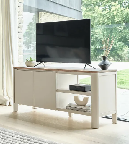 Large Solid Oak TV Unit / Smoked Oak and Natural Stone / Oak FurnitureLand Otto