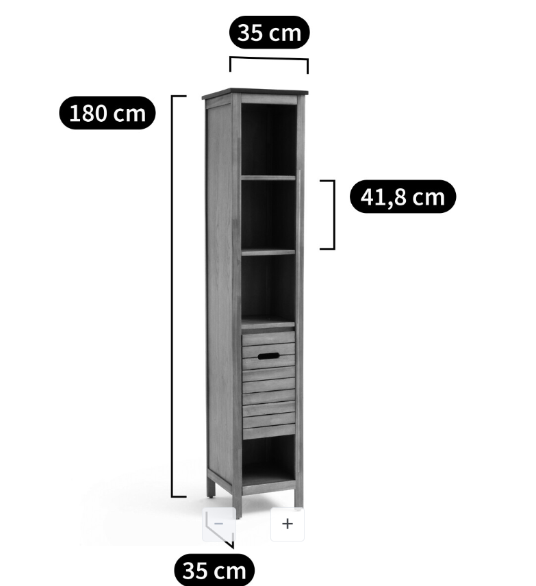 Bathroom Tall and Slim storage unit Acacia and Black Wood / La Redoute Saturne RRP £299