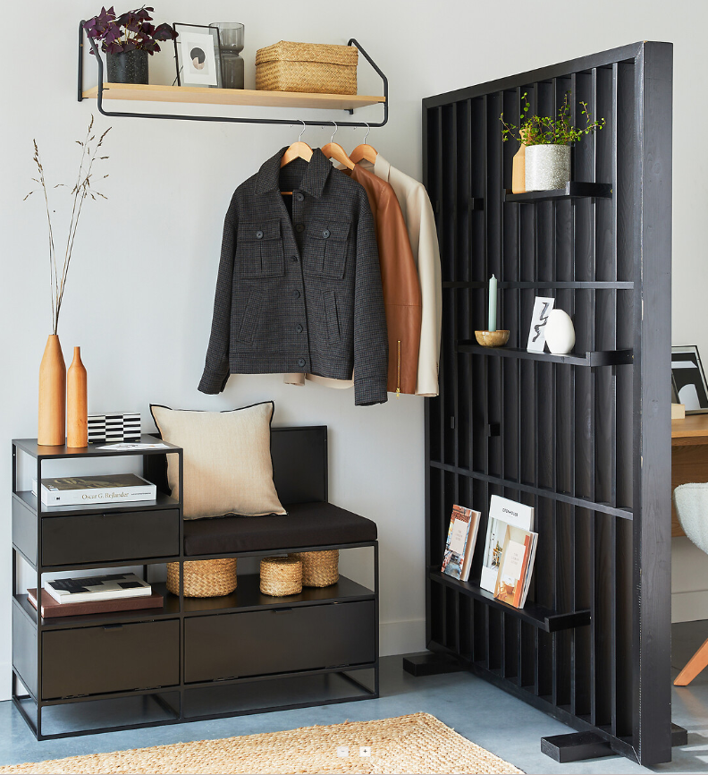Freestanding room divider with shelves / Solid Wood Black / La Redoute Mineva