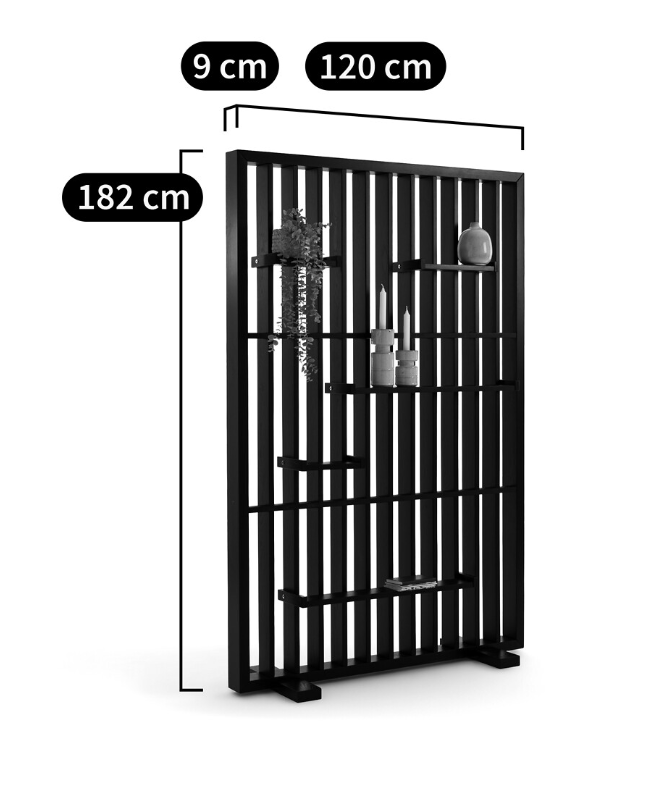 Freestanding room divider with shelves / Solid Wood Black / La Redoute Mineva