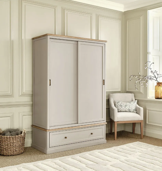 Solid Wood Double Wardrobe / Grey and Oak Wood / Oak Furnitureland Henley