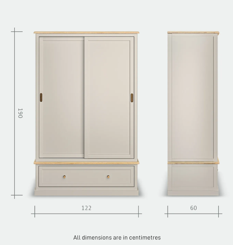 Solid Wood Double Wardrobe / Grey and Oak Wood / Oak Furnitureland Henley