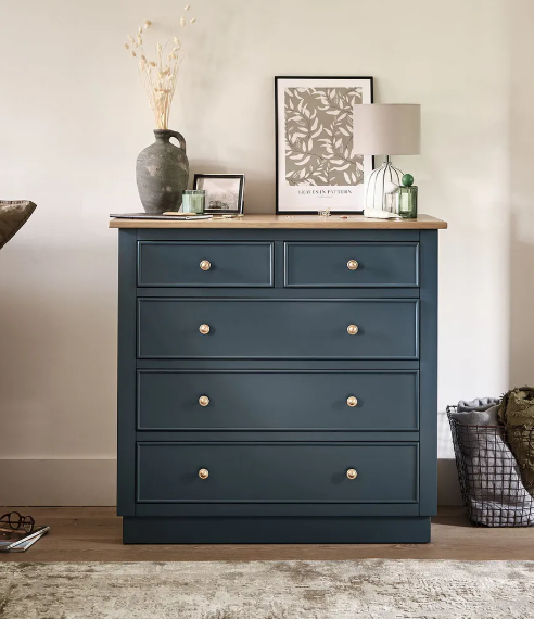 Solid Oak and Blue Chest of Drawers