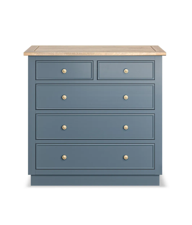 Solid Oak and Blue Chest of Drawers