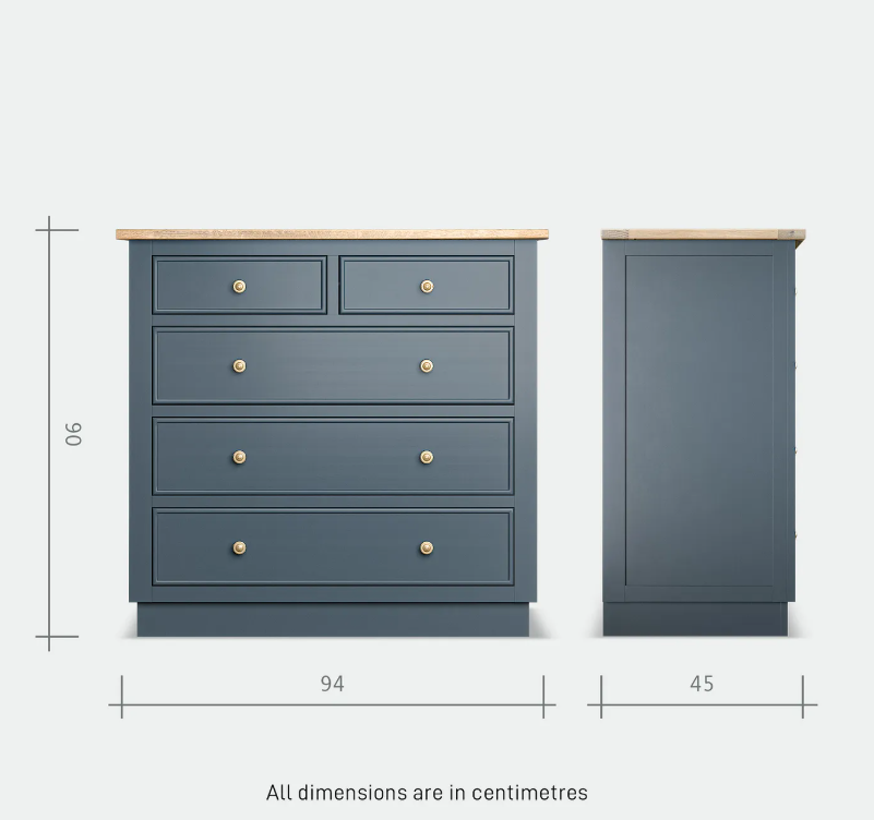 Solid Oak and Blue Chest of Drawers