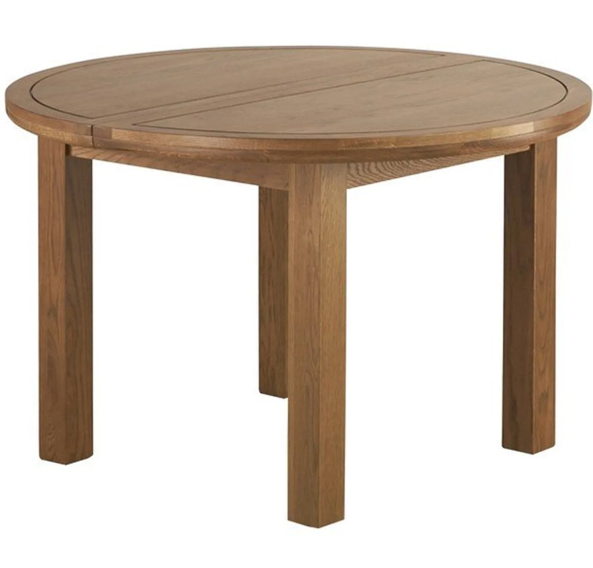 Extending Round Dining Table - Rustic Solid Oak / Oak Furnitureland KNIGHTSBRIDGE