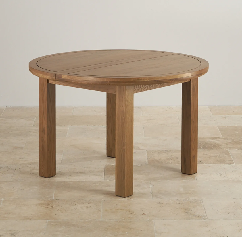 Extending Round Dining Table - Rustic Solid Oak / Oak Furnitureland KNIGHTSBRIDGE