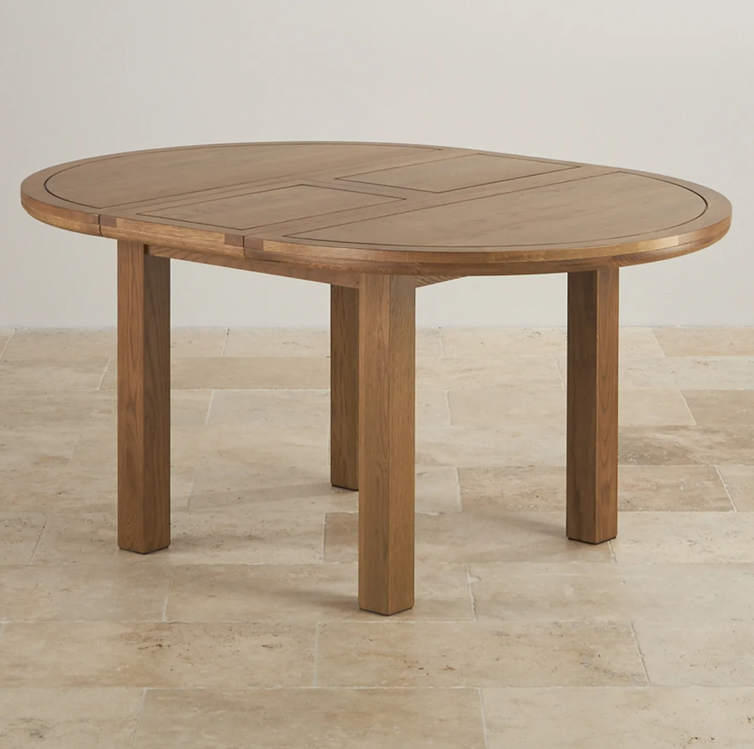 Extending Round Dining Table - Rustic Solid Oak / Oak Furnitureland KNIGHTSBRIDGE