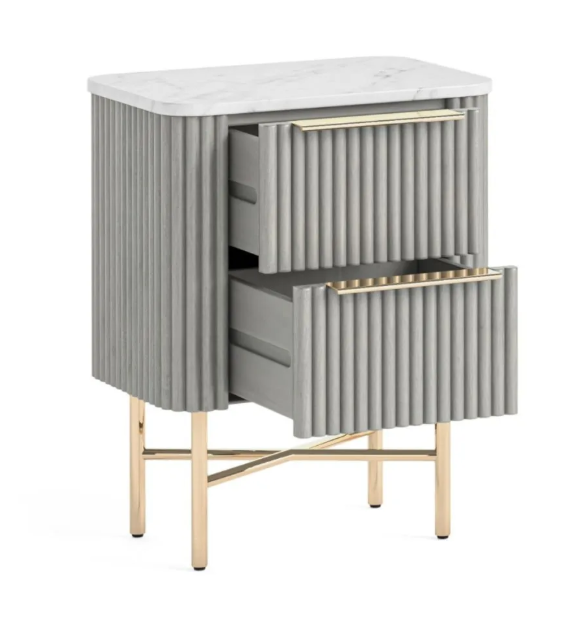 Bedside Tables, set of 2 / Marble and Grey Solid Wood