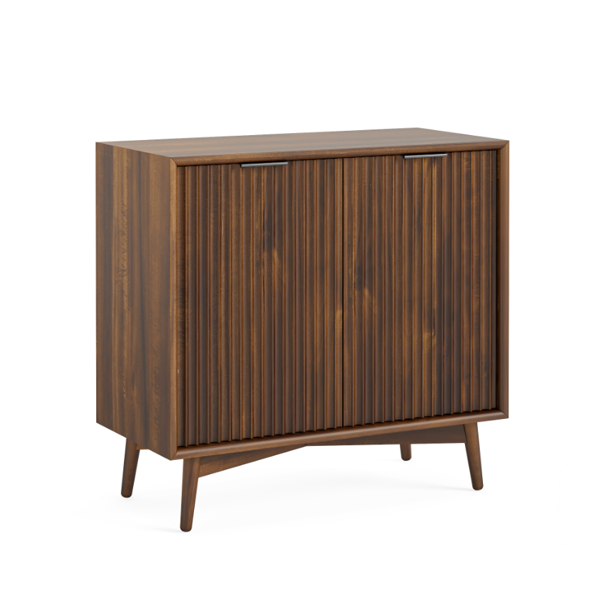 Dark Wood Walnut 2 Door Cupboard / Small Sideboard with fluted / ridged doors
