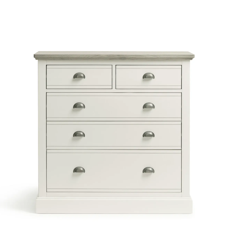 Off White and Grey Solid Wood Chest of 5 Drawers / Oak FurnitureLand Brompton RRP £579