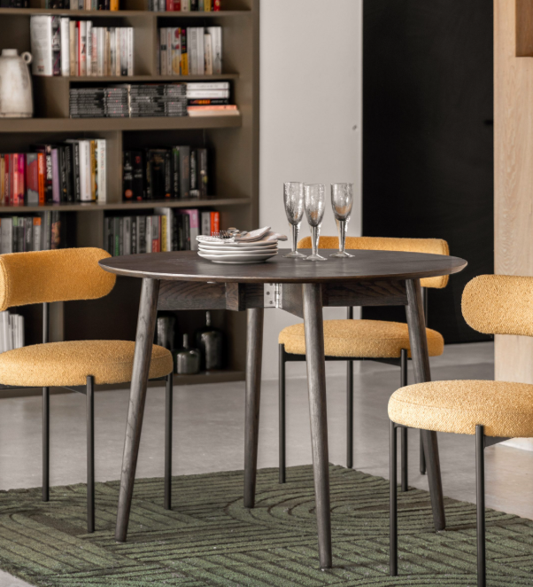 Folding Console - Round Dining Table Drop Leaf / Dark wood Walnut