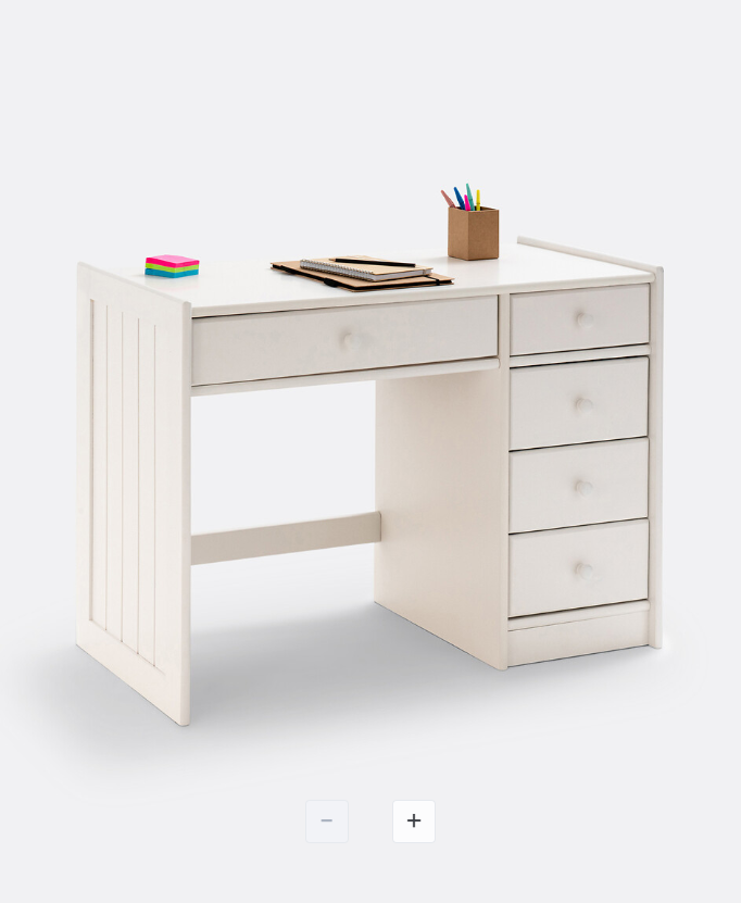 White Solid Wood Large Desk with Storage Drawers