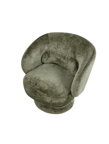 Olive Green Swivel Armchair / Chenille Fabric