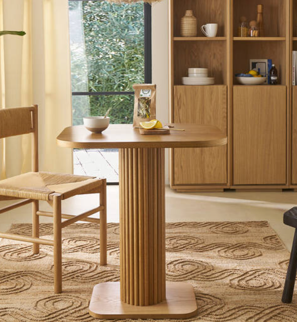 Oak Bistro / Small Dining Table / Ribbed Slatted Base