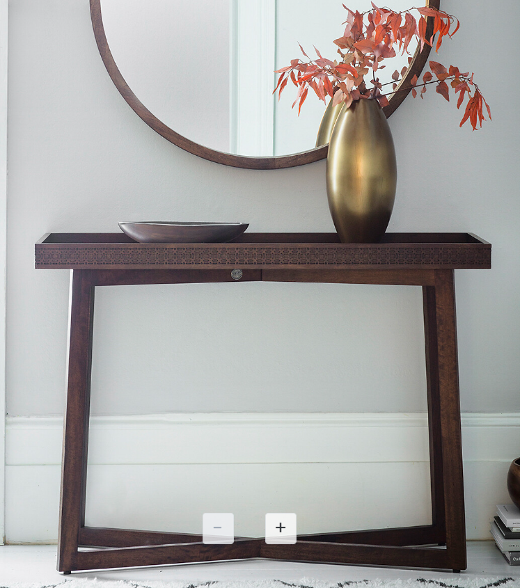 Carved Wood Console Table with Tray Top