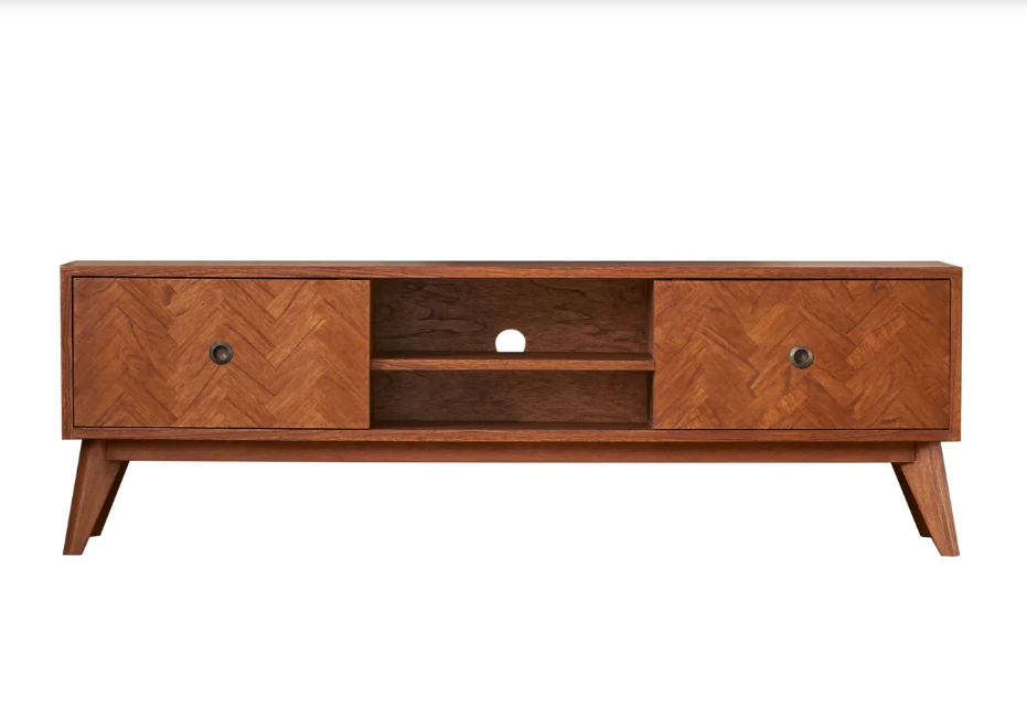 Dark Wood Chevron Sliding Doors Tv Stand / Media Unit