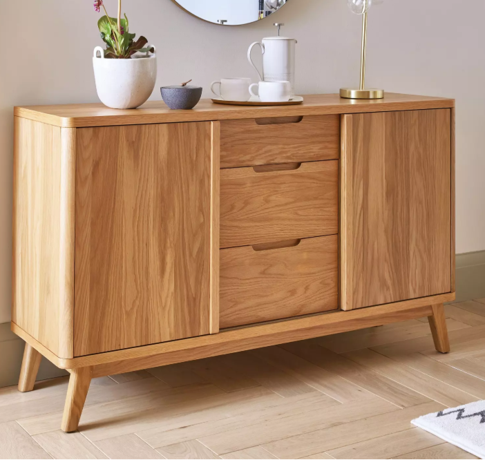 Large Oak Sideboard with Sliding Doors and Drawers