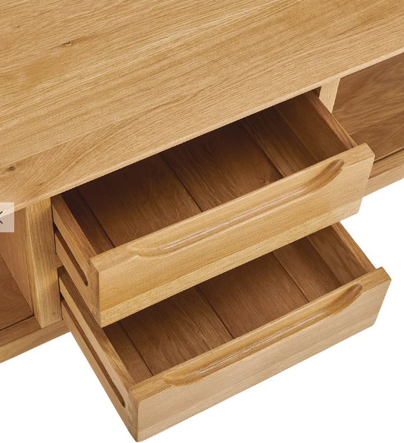 Solid Oak Large Coffee Table with Drawers and Storage shelves