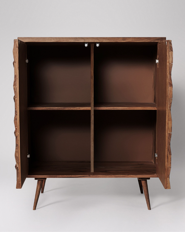 Dark Solid Wood High Cabinet with Tray Top and textured wood tiles doors / Swoon