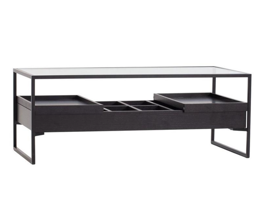 Black Storage Coffee Table / Metal, Wood and Glass with removable trays
