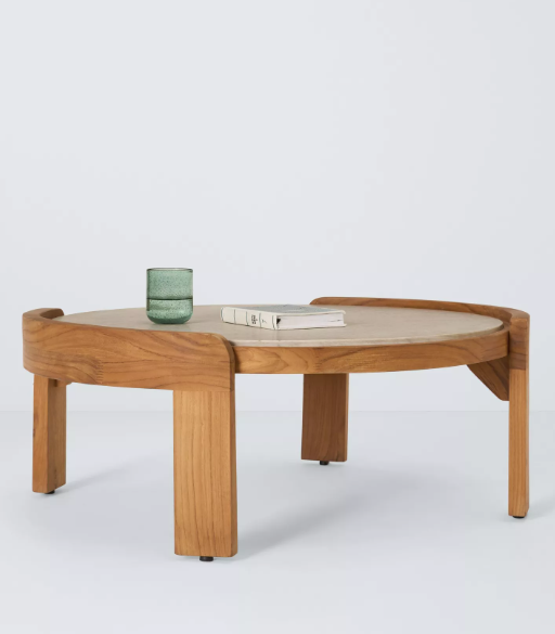 Outdoor Garden Coffee Table - Solid Teak Wood and Cement