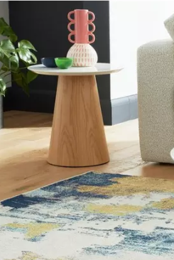 Small Round Gloss White and Oak Base Side Table