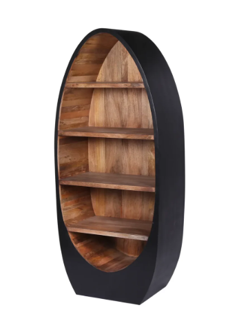 Solid Mango Wood Oval Bookshelf with Black Frame