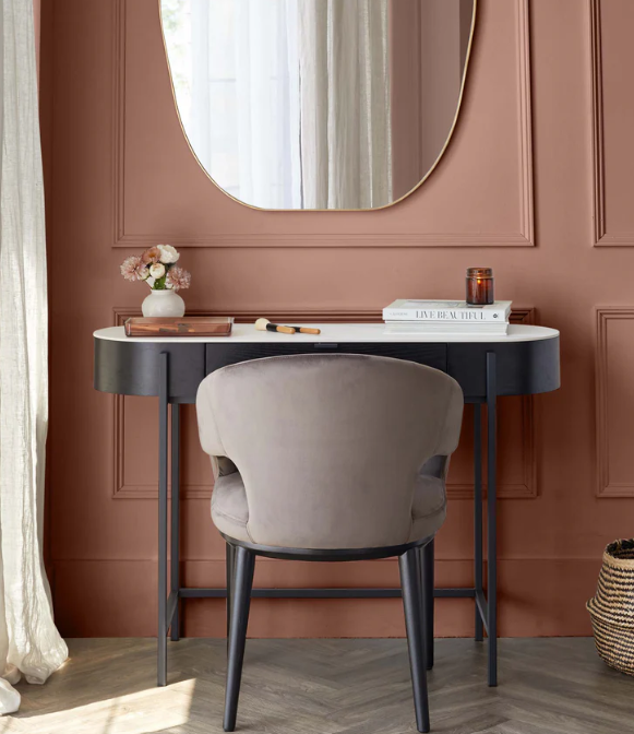 Black Console Dressing Table with White Ceramic Marble Top