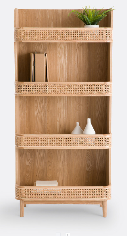 High Oak and Rattan Bookcase / Shelving Unit