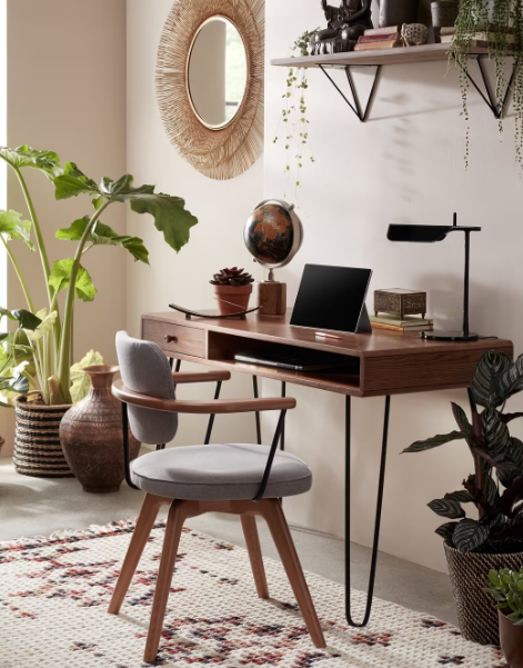 Swivel Office Chair Grey and Solid Wood