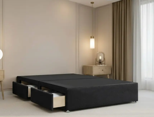 King Size Black Velvet Divan Bed Base with 2 Storage Drawers