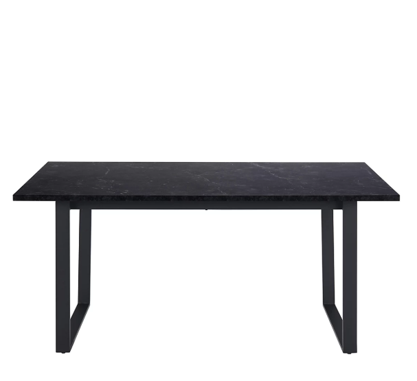 Black Marble Effect Dining Table with Black Metal U Legs, 6 Seater 160cm