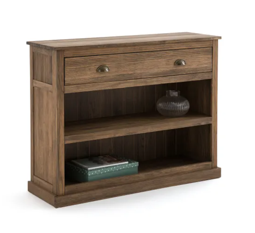 Solid Wood Low Bookcase with Drawer / Display Unit Dark Wood