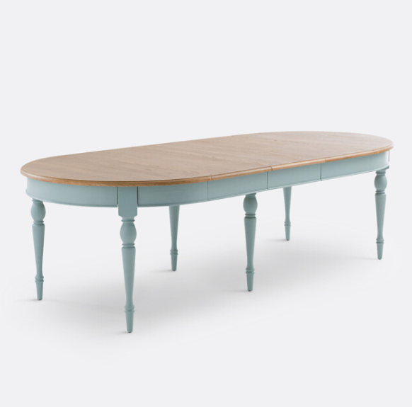 Extending Dining Table Round 4 seter to 12 seater Oval / Wood and Light Blue