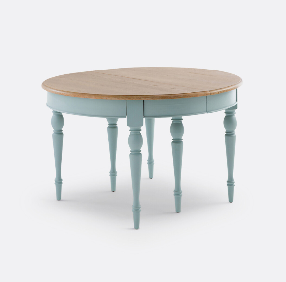 Extending Dining Table Round 4 seter to 12 seater Oval / Wood and Light Blue