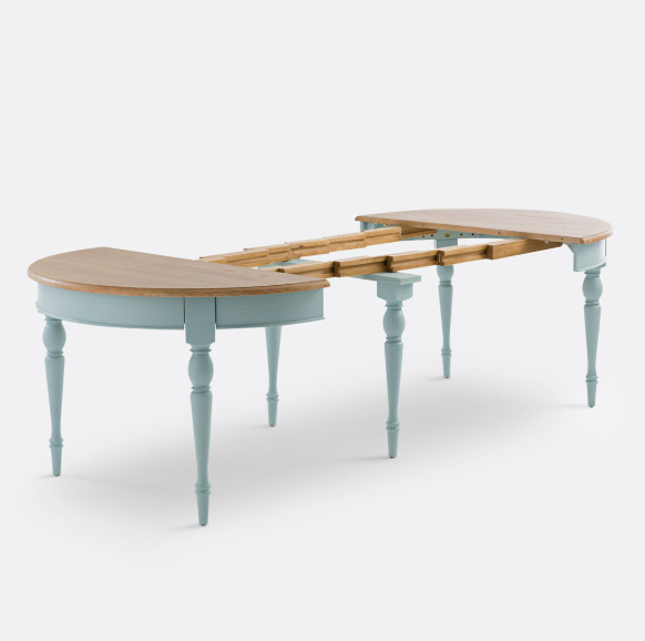 Extending Dining Table Round 4 seter to 12 seater Oval / Wood and Light Blue