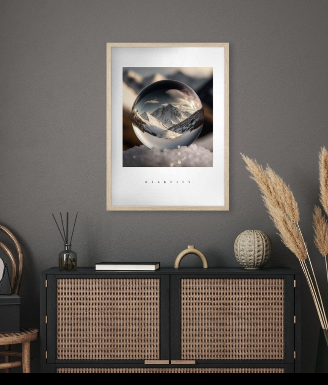 Winter Print with Glass Ball / clear sphere "ETERNITY"